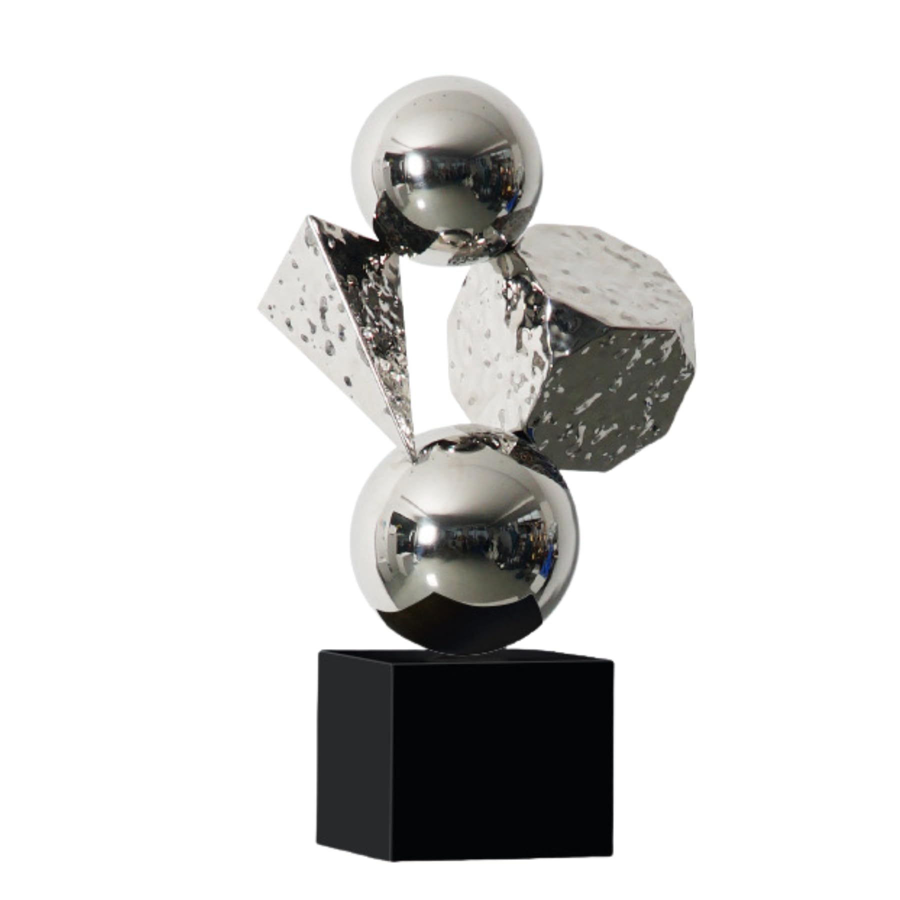 Aottsd H:23.6 In Silver / Black Base Geometric Abstract Statue Stainless Steel Sphere Hexahedron Pyramid Home Decor