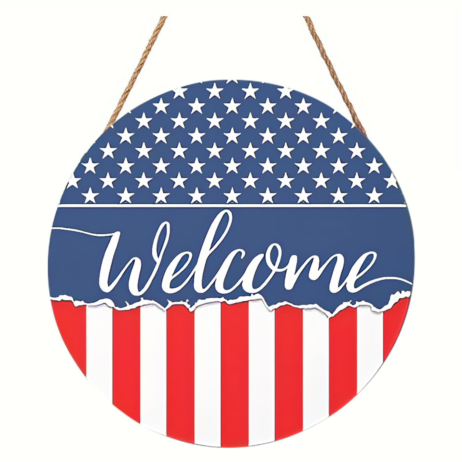 Independence Day 3D Welcome Sign for Front Door Farmhouses Porch Decorations Wood Hangings Sign Wreath Gift Welcome Door