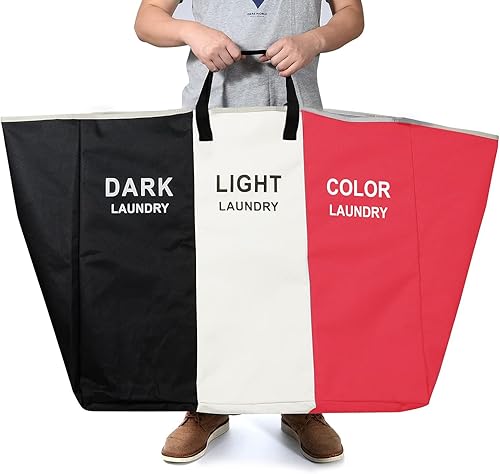 Miniatura 6 de Cesta de lavandería de 168 litros, clasificadora de canastas de almacenamiento de mantas grandes, organizador de bolsas de 3 secciones para ropa