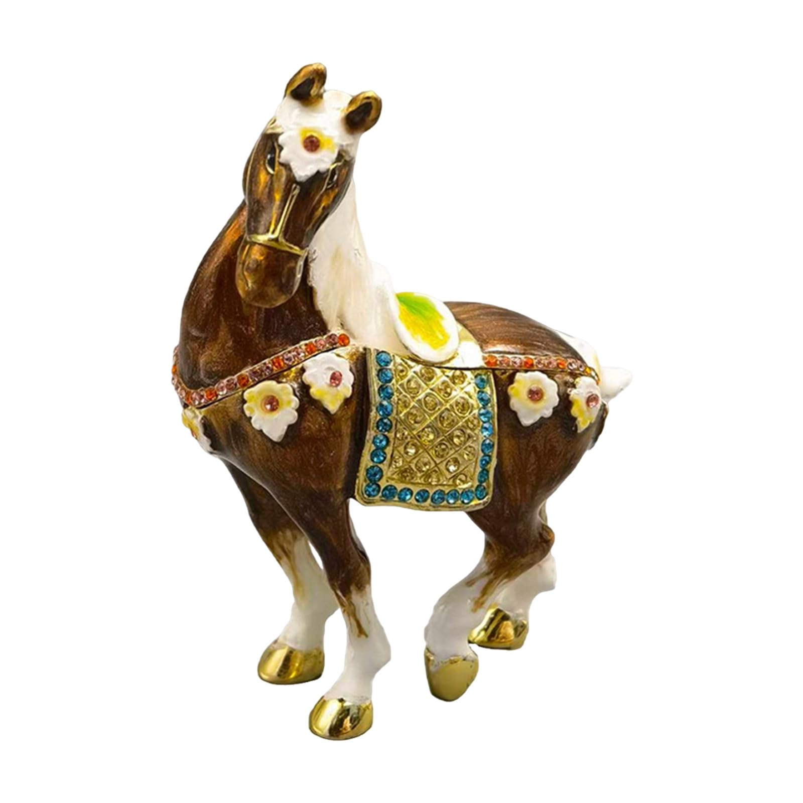 Horse Trinket Box Glossy Painted Zinc Alloy Jewelry Case, Compact Dresser Decor and Decorative Souvenir Storage Box Horse Jewelry Painted Trinket Case Decorative Storage Tabletop Display Dresser Decor