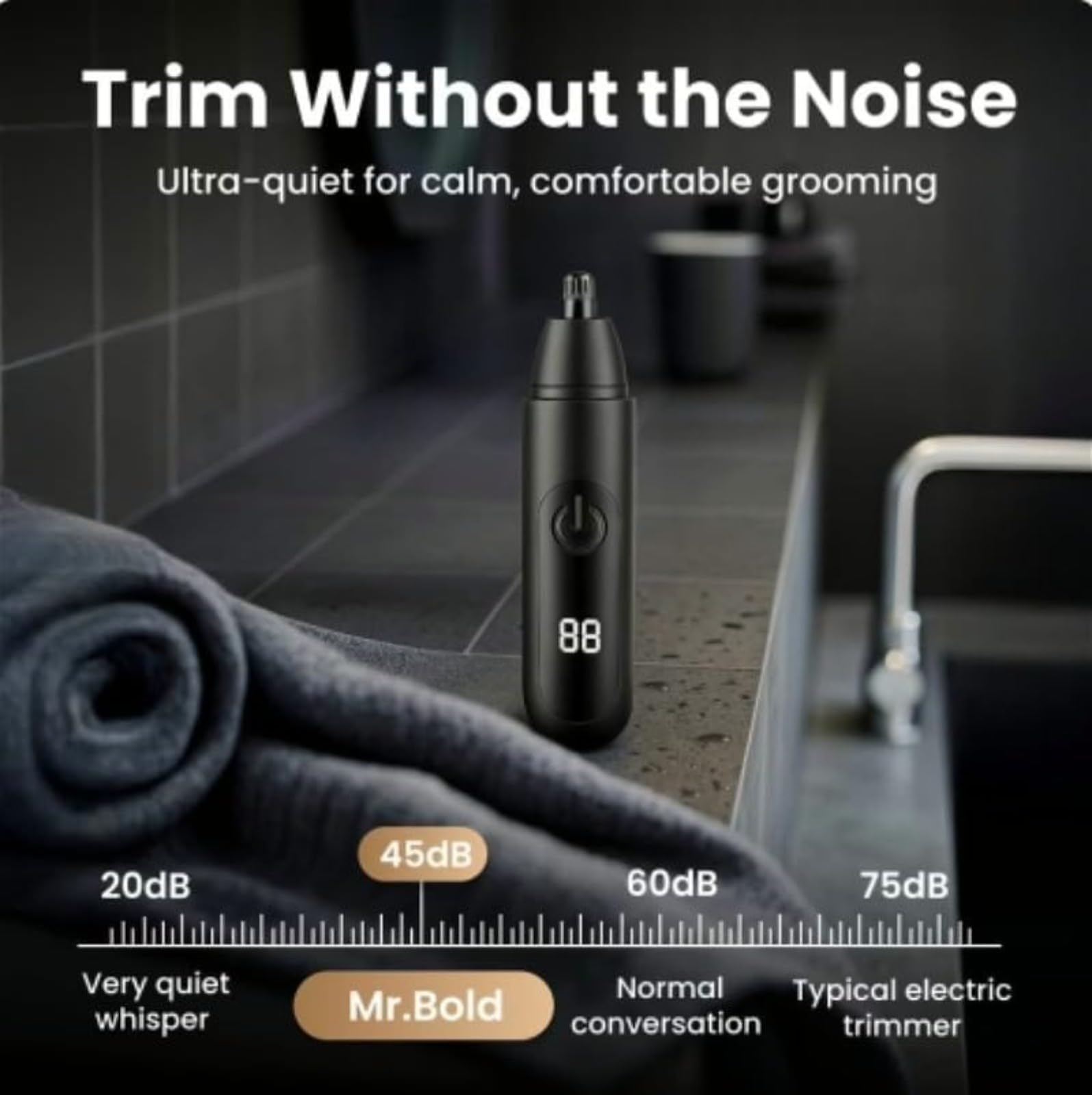 Rasoio per peli del naso, strumento di taglio ultra silenzioso, taglio di precisione a 360°, ricaricabile, ricarica USB, display a LED, per uomini e donne