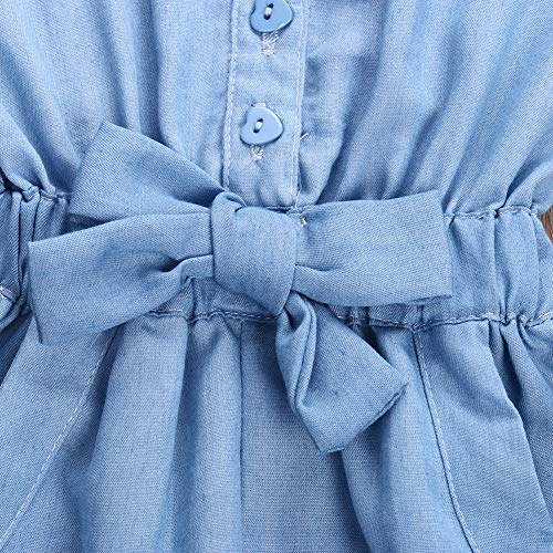 Rtnnsbbfcm Toddler Baby Girl Ruffle Romper Bodysuit Summer Sleeveless Denim Bowknot Jumpsuit with Pocket Outfit Clothes (Blue, 3-4T)
