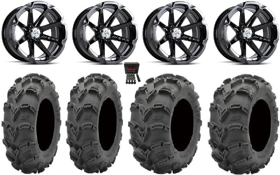 Bundle - 9 Items: MSA Black Diesel 14" ATV Wheels 28" Mud Lite XL Tires [4x110 Bolt Pattern 10mmx1.25 Lug Kit]