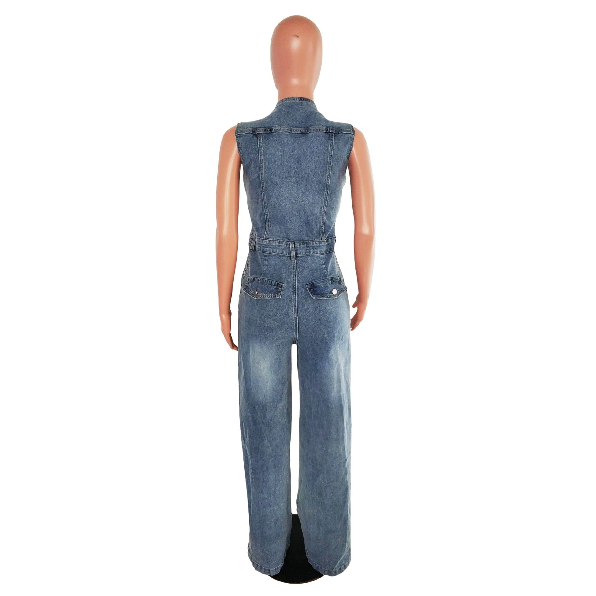 Combinaisons En Jean Sexy Pour Femmes Col En V, Sans Manches Jambes Larges
