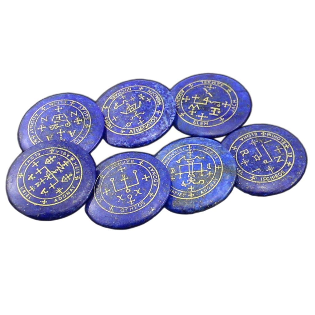 7 Pierres Polies Lapis Lazuli Gravées en Cristal Naturel Finition Lisse