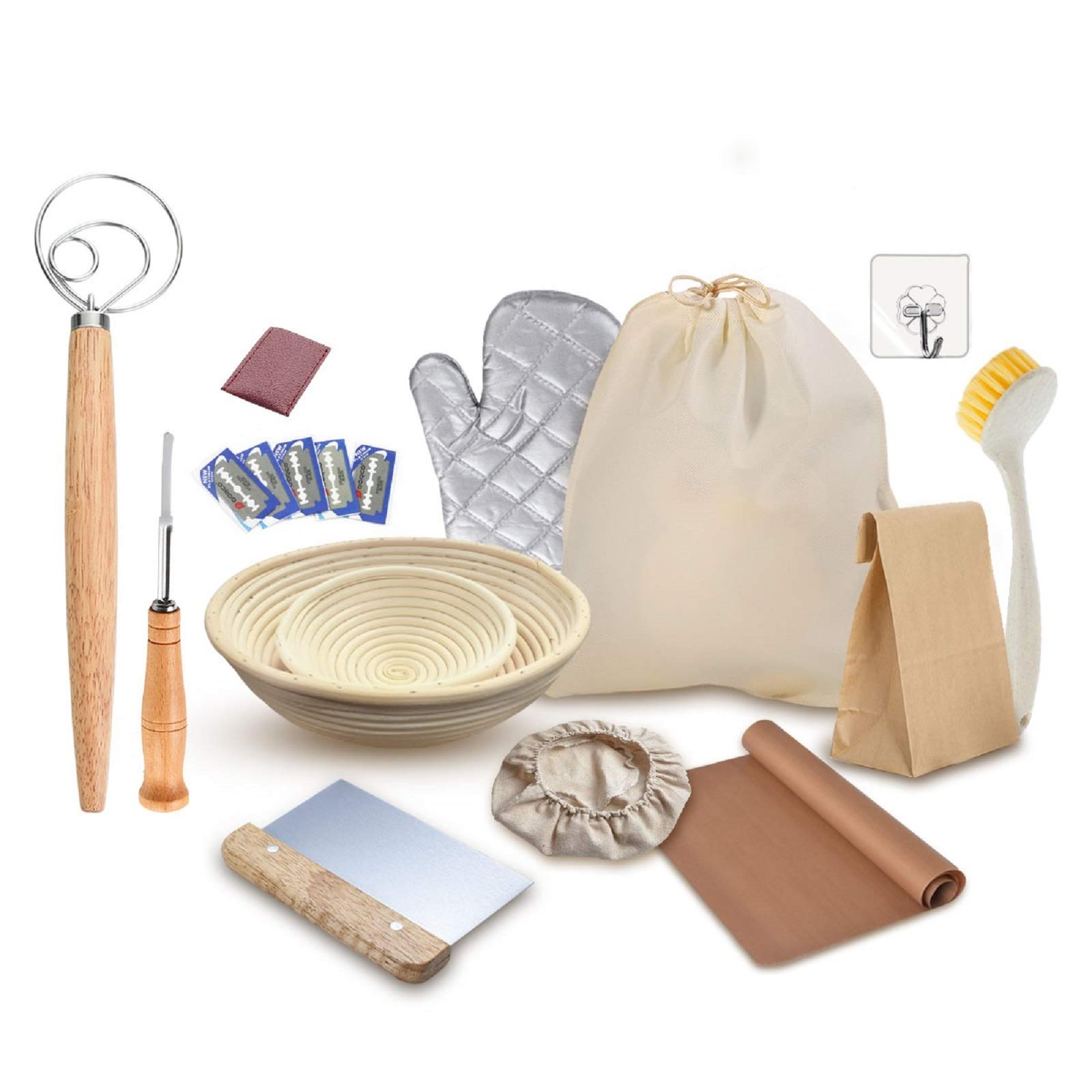 Bread Proofing Basket Set, 6 & 10 Inch Baking Bowl, Bread Dough Rising Rattan Proofing Basket, Dough Sc Bread Making Tools for Home Bakers, Sourdough Starter Jar Proofing Box Gifts for Bakers