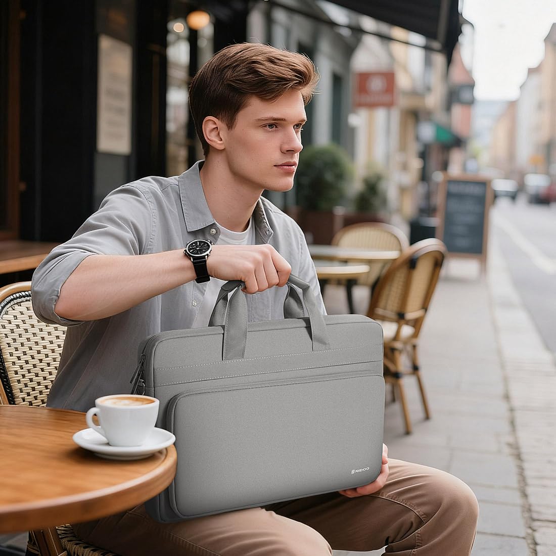 NIDOO Sacoche pour ordinateur portable - Résistante à l'eau - Sac à bandoulière - Poignée d'ordinateur - Sac de transport professionnel