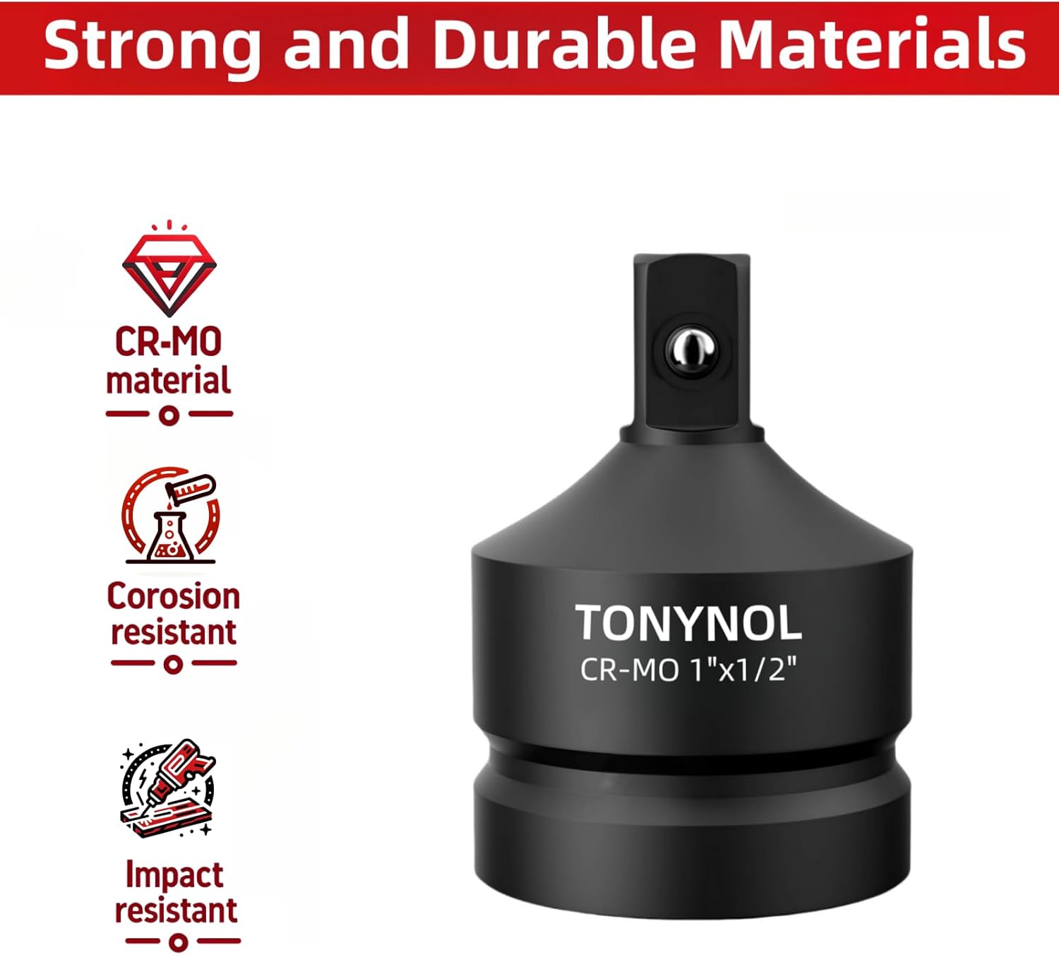 TONYNOL Impact Socket Adapter 1/2" F to 1" M,Cr-Mo Steel, Enhances Impact Driver Conversions, For Auto and Construction Use.