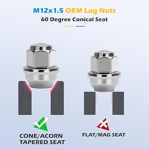 Vista 28 de Dynofit - Tuercas para rueda M14x1.5, tuercas OEM color negro hexagonales de 7/8 pulgadas (22mm), altura 1.5 pulgadas y asiento cónico, 20