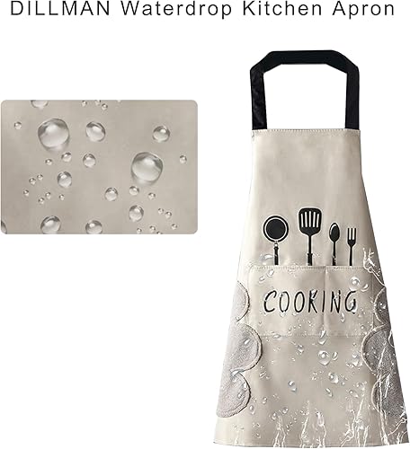 Miniatura 3 de DILLMAN Women Kitchen Apron with Hand Wipe Pockets，Big Pocket,Hand-wiping, Waterproof for Cooking Baking Negro + Blanco,Negro -,Negro + Negro,Azul +
