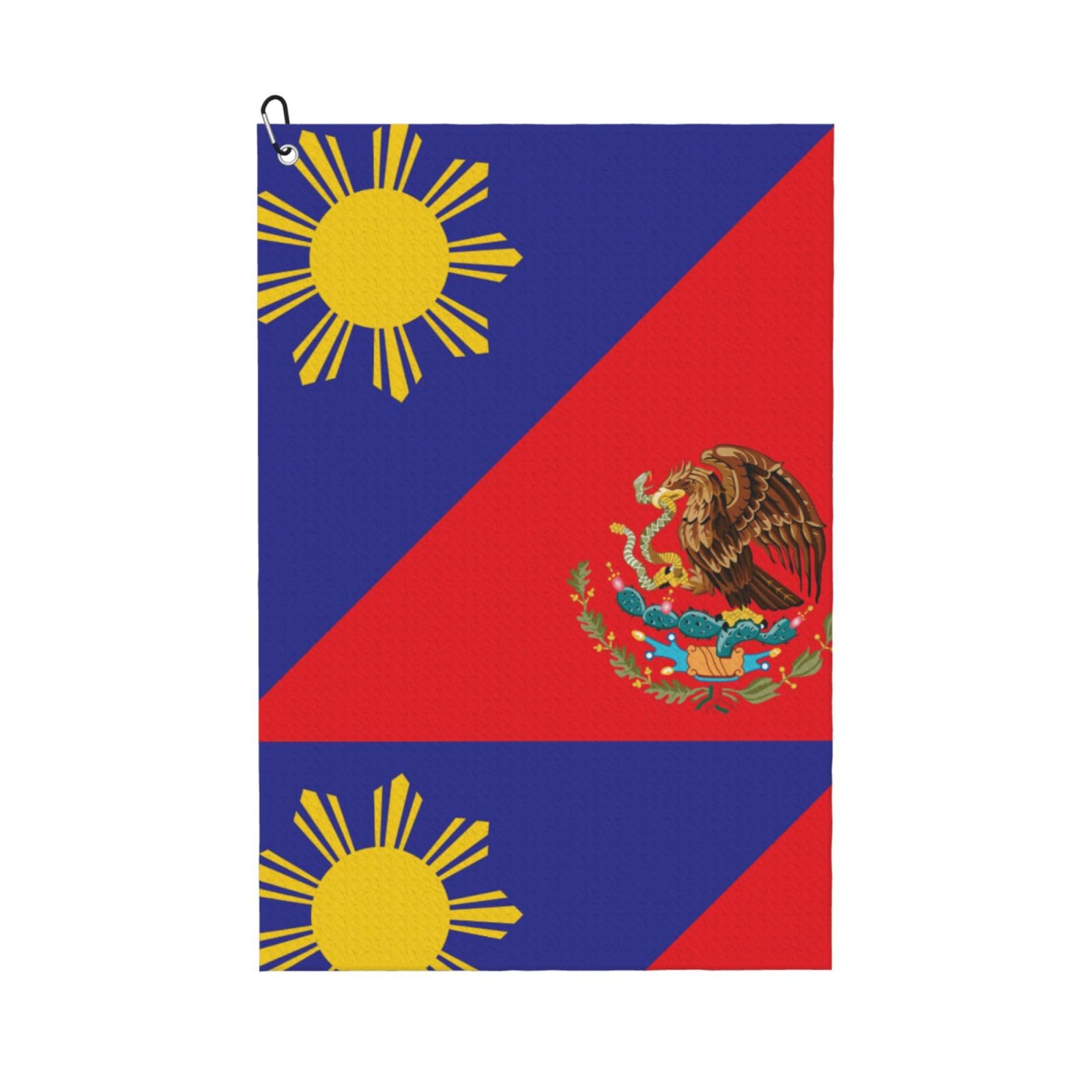 peiyeety Philippines Mexico Flag Microfiber Golf Towel with Carabiner Clip, 16x24 Inch Absorbent Waffle Weave Towel for Golf Bags