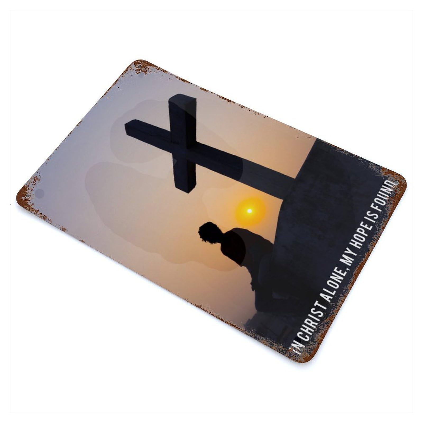 Cross Jesus3 Aged Metal Wall Plaque 11.8"x7.9", Farmhouse Wall Decor for Office, Studio And Wall Decor