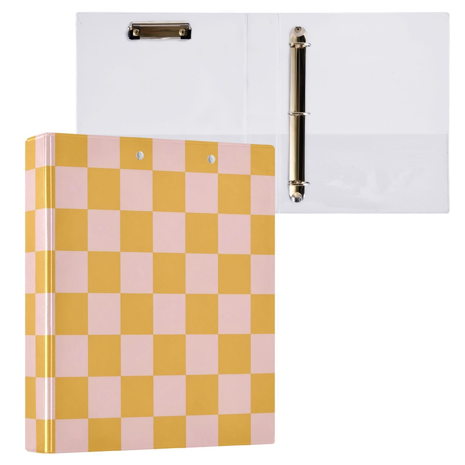 Carpetas de 3 anillos de 1.5 pulgadas, color amarillo mostaza, carpeta de anillos redondos decorativos con clip de metal, organizador A4 para el hogar y la oficina, paquete de 2