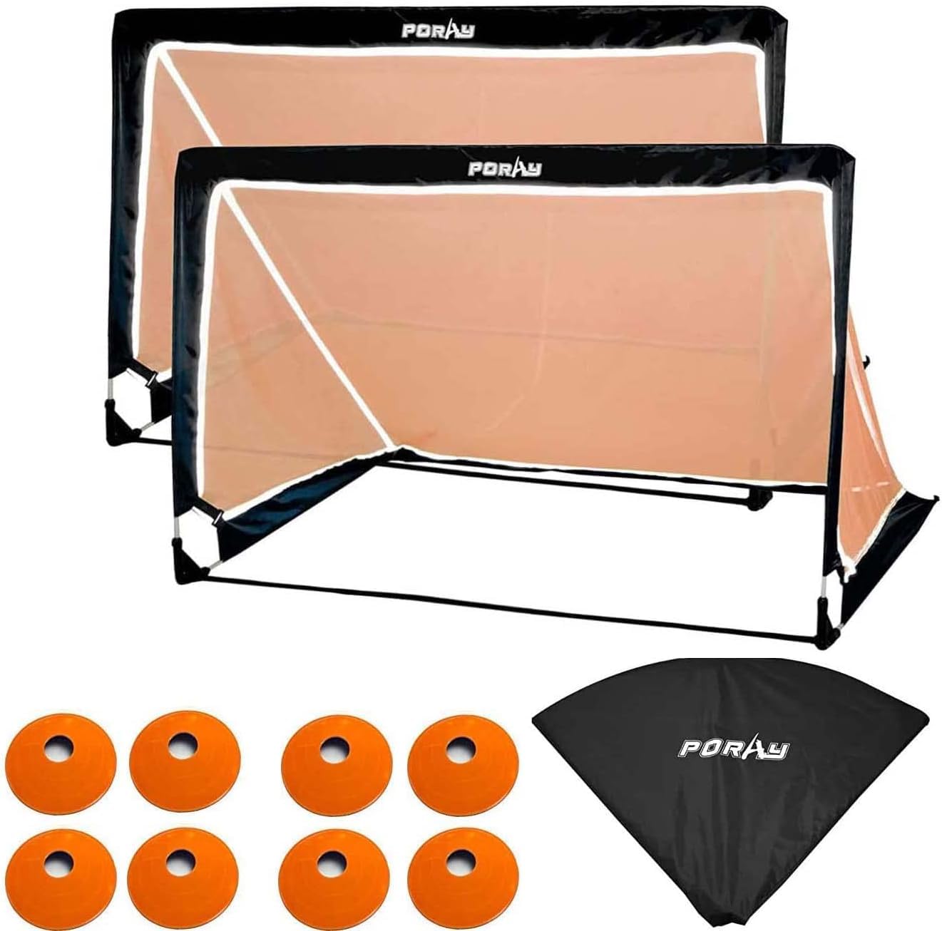 Poray Soccer Goal for Kid Easy-up Set of Two Portable 4FT Soccer Net 210D Oxford with 8 Field Marker Cones Extra Stakes Fun for Backyard and Soccer Training (Orange 4Ft Square soccer goal sets)-image-8