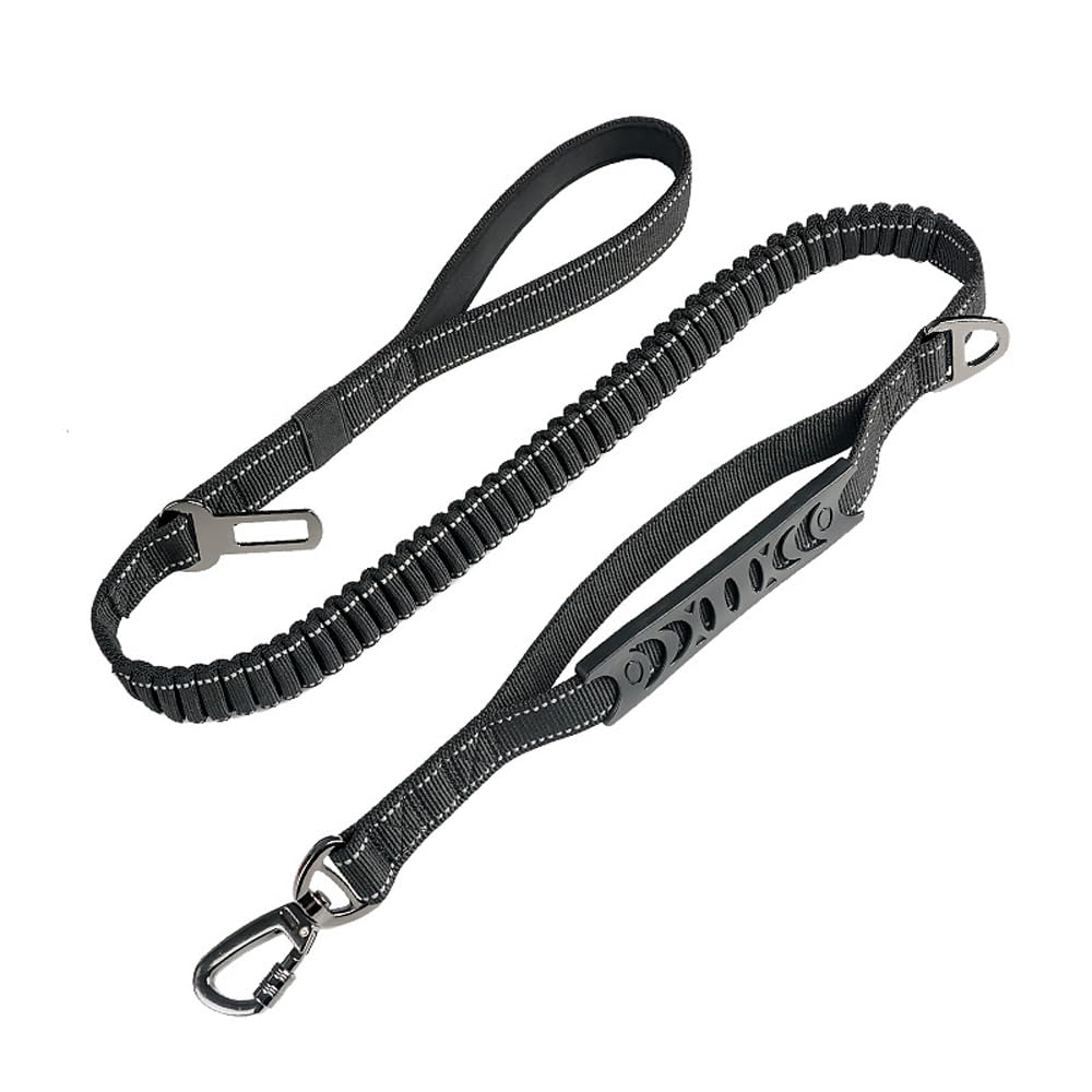 YzoTek Heavy Duty Bungee Dog Leash - Safety Shock Absorbing 2 Padded Handles Training Leash with Metal Lock, D Ring, Car Seat Belt Clip and Reflective Strips for Medium Large X-Large Dogs