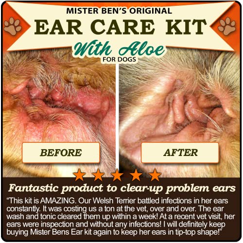 Mister Ben's Original Ear Cleaner For Dogs Care Kit - Most Effective Dog Ear Treatment & Cleanser - Includes Tonic & Wash - Fast Relief From Infections, Itching And Odors #TOP1