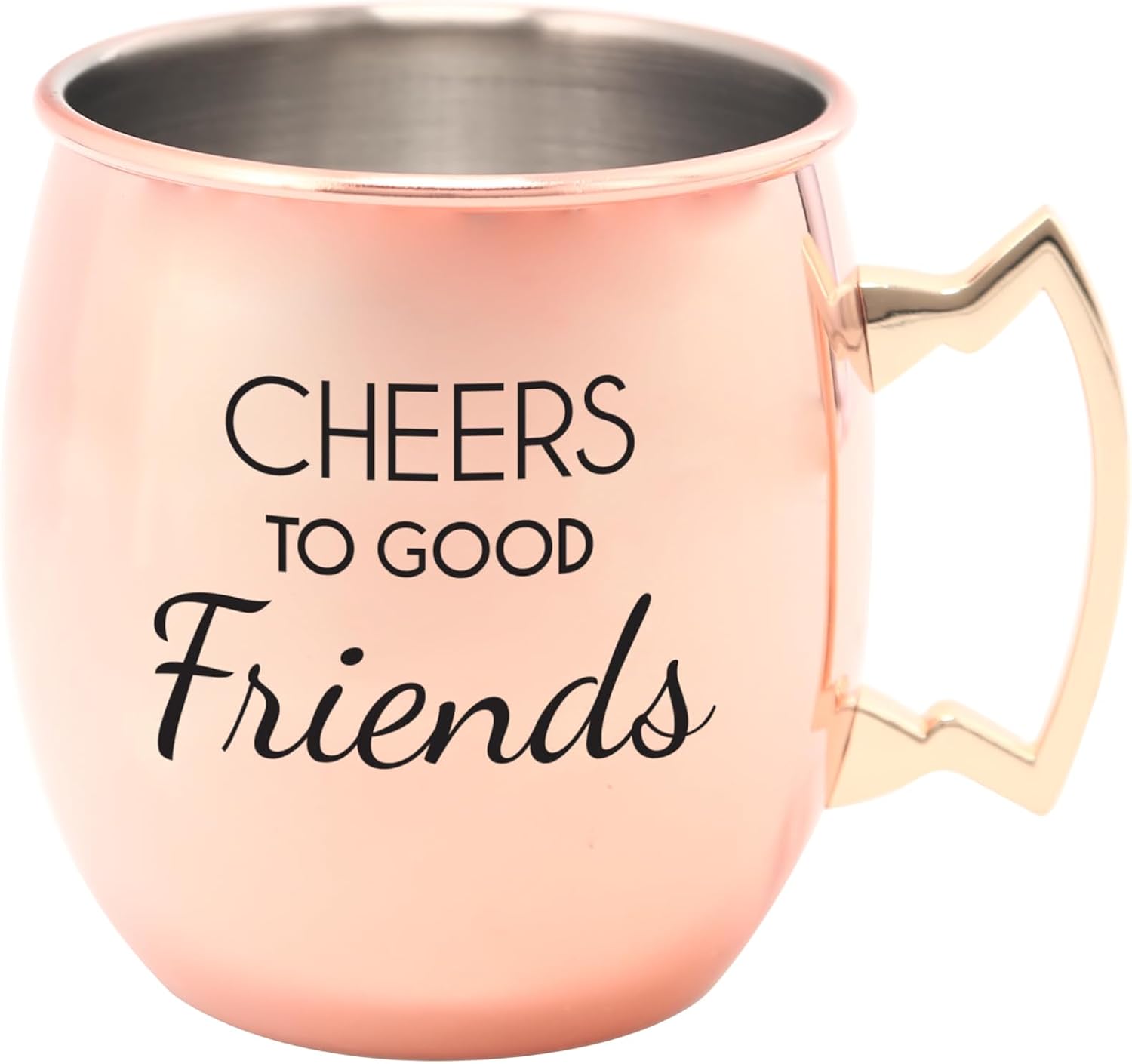 Pavilion - Cheers To Good Friends - 20 oz Copper Stainless Steel Gold Brass Handled Moscow Mule Mug Cocktail Beer Bar Party Cup Drinkware For Cold And Chilled Drinks Gift Housewarming Present