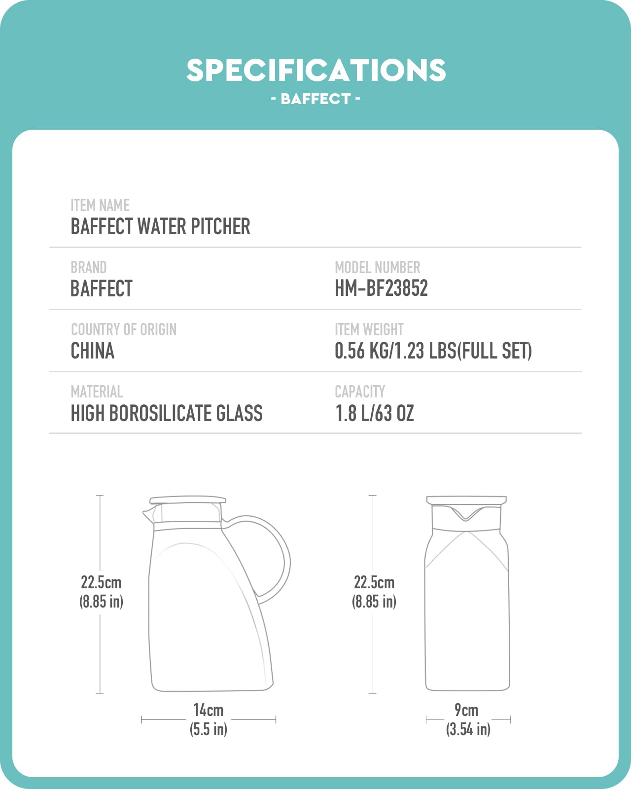 Jarra de agua, jarra de vidrio de borosilicato con tapa de acero inoxidable, a prueba de fugas, jarra para puerta de refrigerador para bebidas calientes o frías (1.8 L/63 oz.) 6