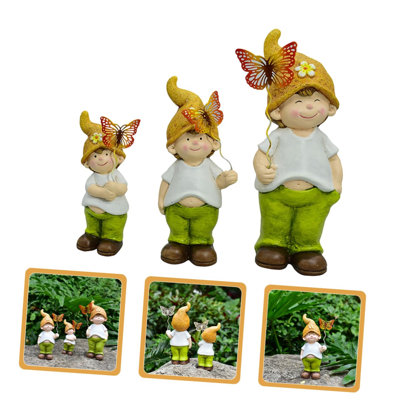 3kawałki Ceramiczna Figurka Krasnala Ogrodowego Urocza Ozdoba Do Ogrodu Patio Trawnika i Dziedzińca Idealna Do Dekoracji Przestrzeni Zewnętrznych