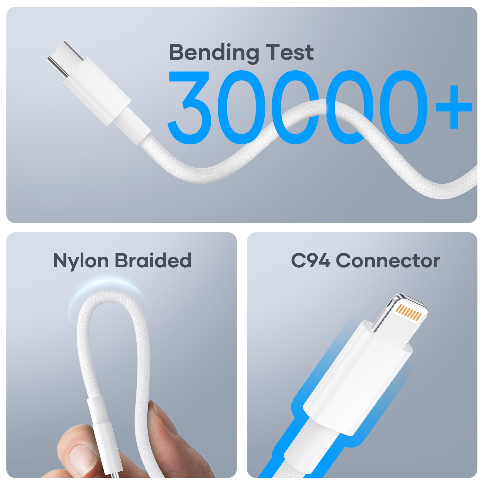 WQK USB C To Lightning Cable [Apple MFi Certified] IPhone Charger Fast Charging 3