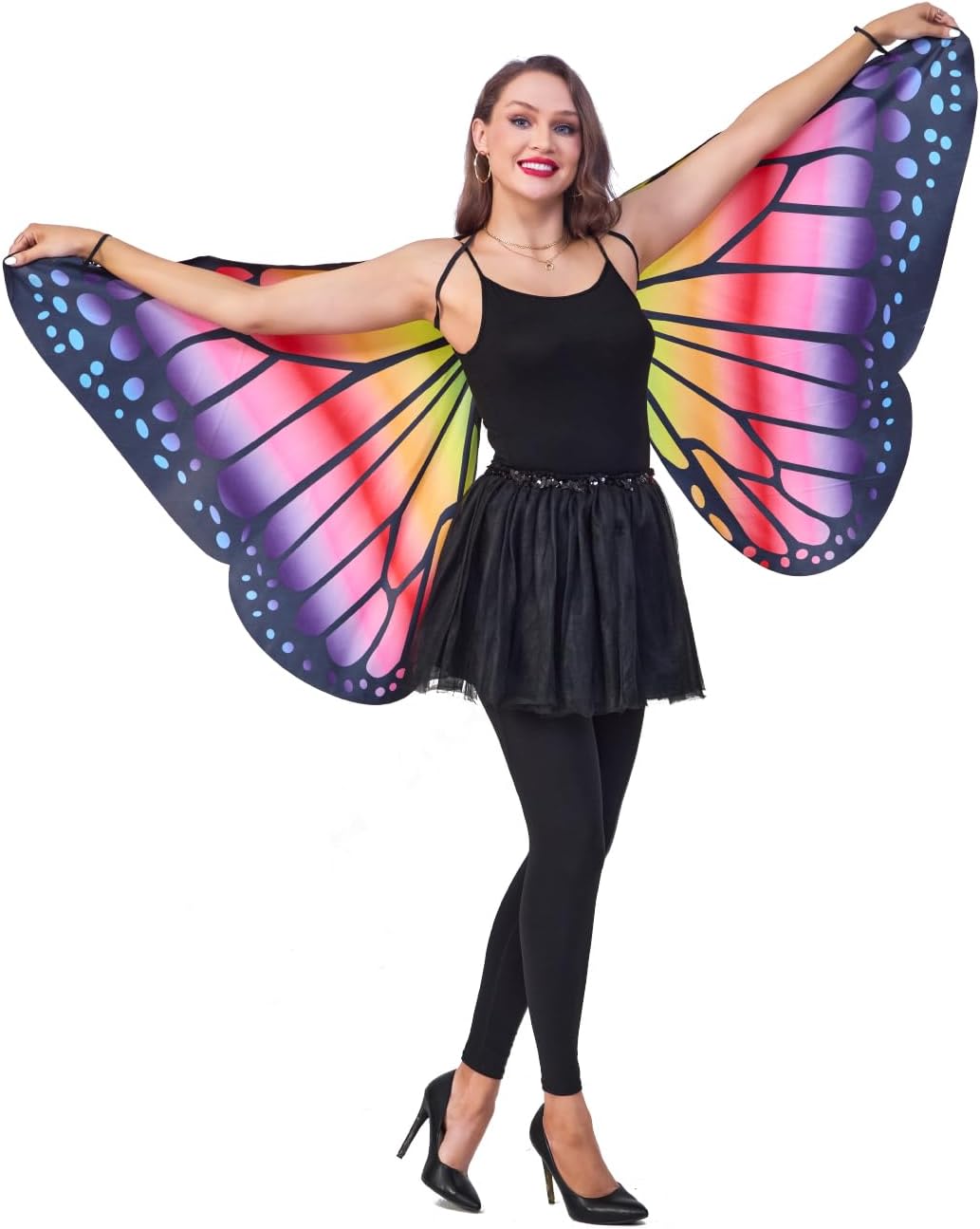 Seasons Rainbow Butterfly Wings Cape,Halloween Cape One Size for Women,One Size