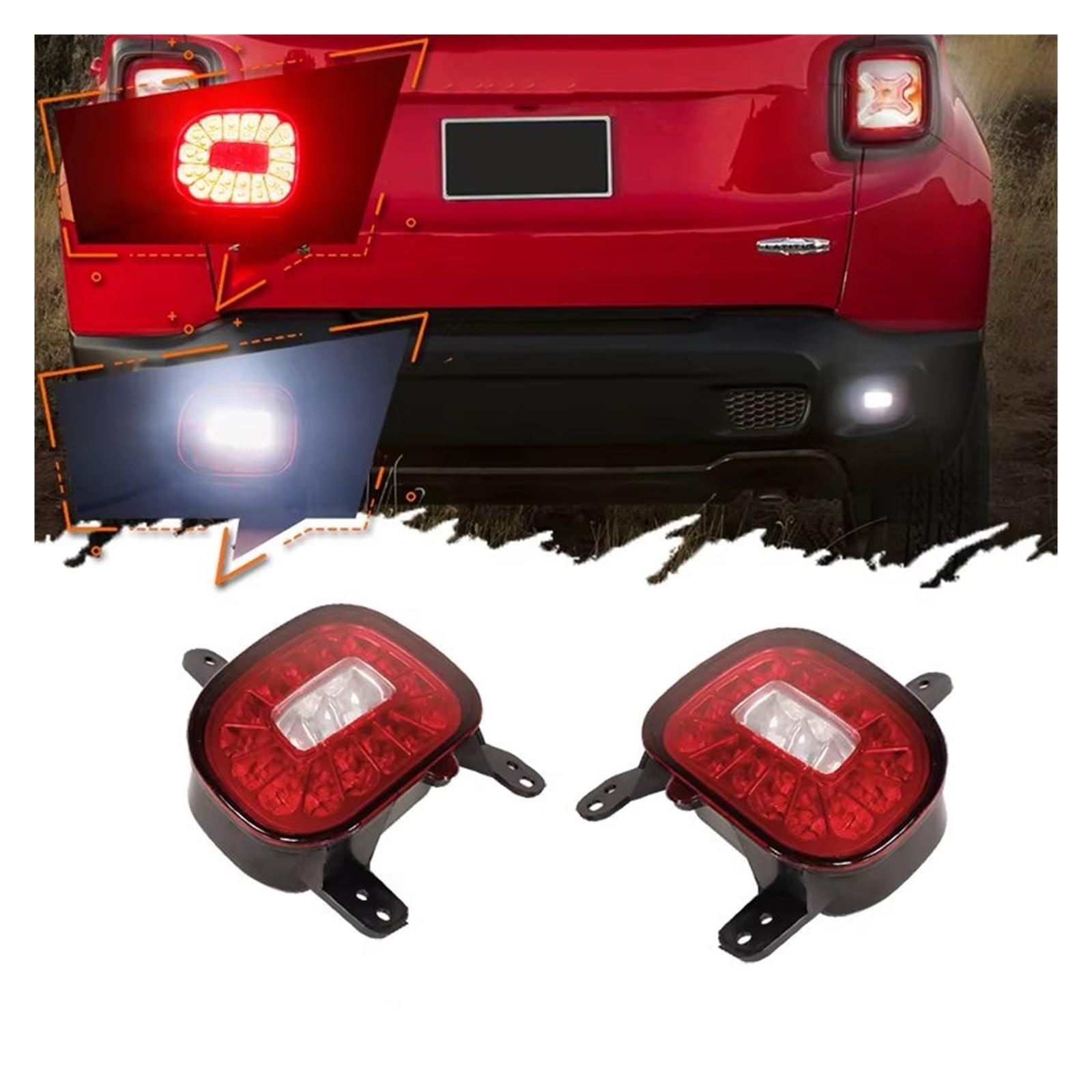 Generico Luce di retromarcia Per Jeep Per Renegade 2015-2018 Riflettore posteriore Fendinebbia e retromarcia bianca 2 pezzi Lampada paraurti senza lampadina Gruppi fanali posteriori(Smoked)