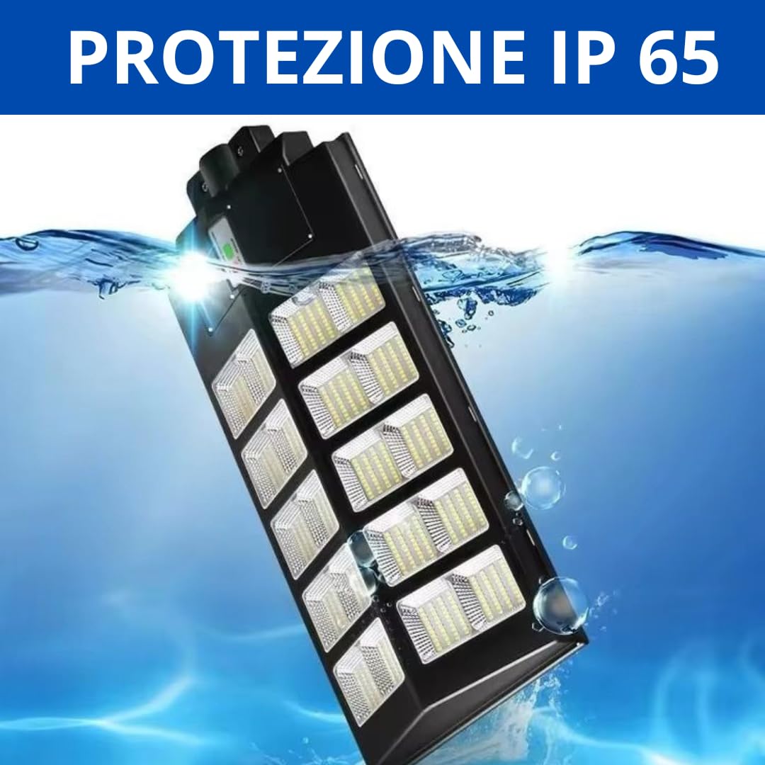 DE ROSA SHOP Lampione LED Esterno con Pannello Solare 1200W, 6500K Bianco Freddo e Sensore Di Movimento 18000mAh, Telecomando + Staffa IP65 Impermeabile