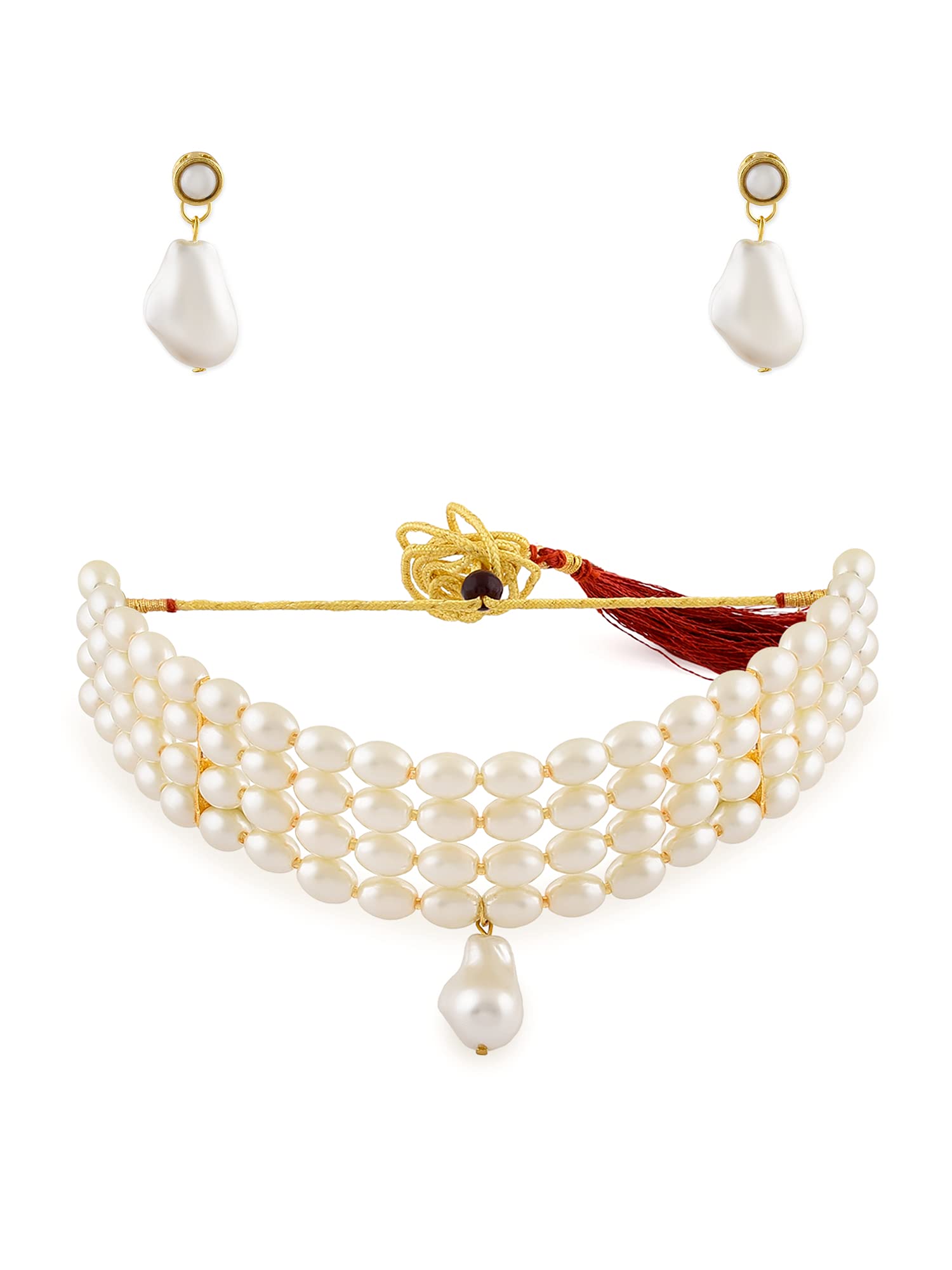 ZAVERI PEARLSGold Tone Ethnic Pearls Choker Necklace & Earring Set For Women-ZPFK11081