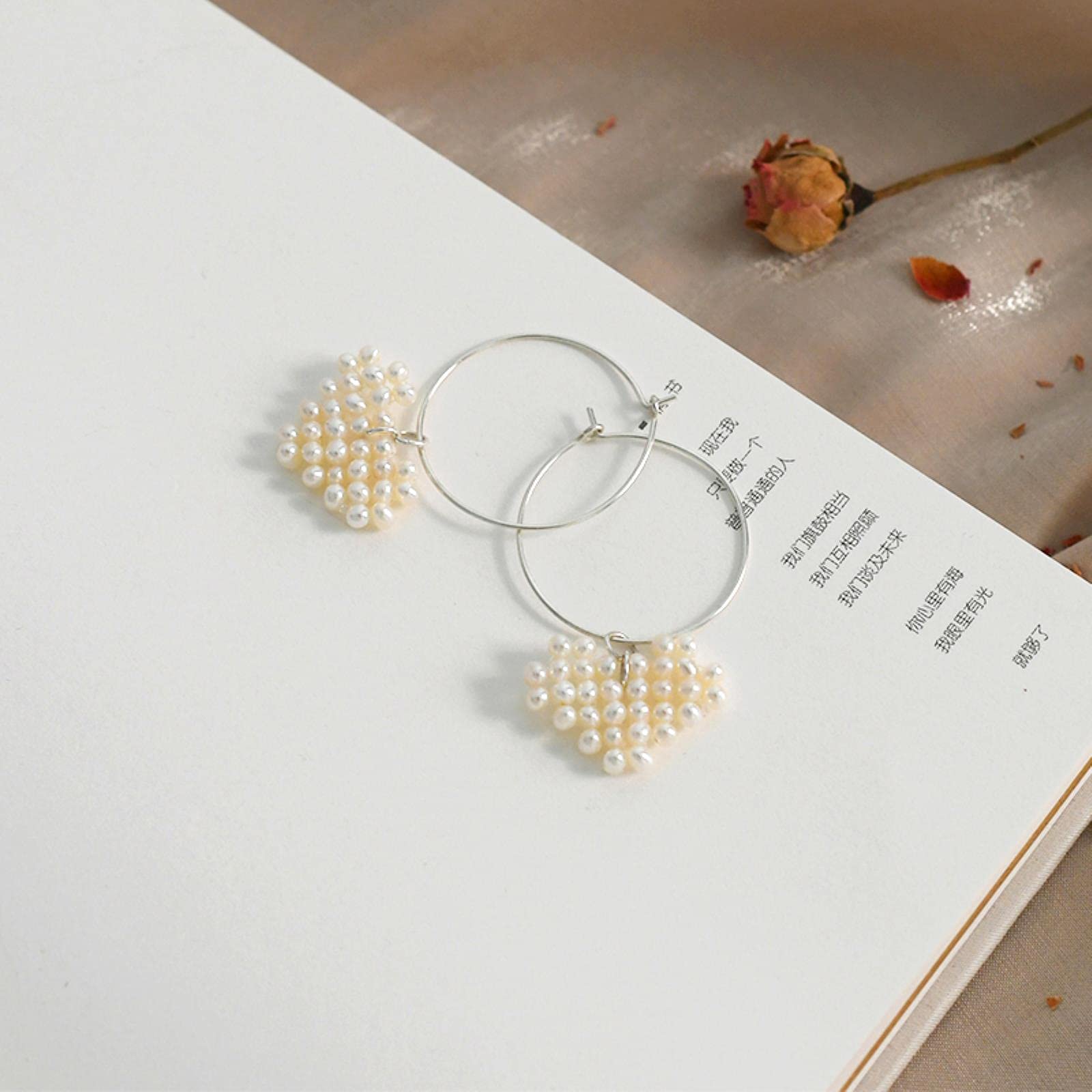 SALAN Orecchini A Cerchio di Perle d'Acqua Dolce Naturali 925 Gioielli A Cuore in Argento Sterling per Le Donne Regalo di Nozze Nuovo