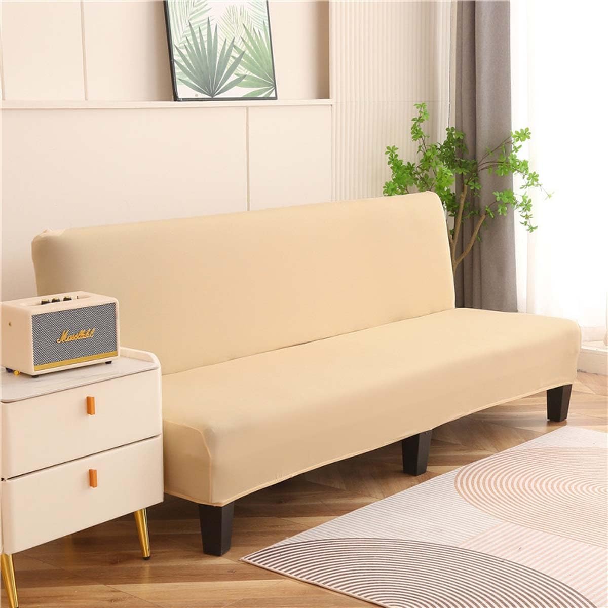 Armless Futon Cover Stretch Sofa Bed Slipcover Protector Elastic Feature Soft Futon Cover, Machine Washable Furniture Protector Without Armrests(C,155-185cm)