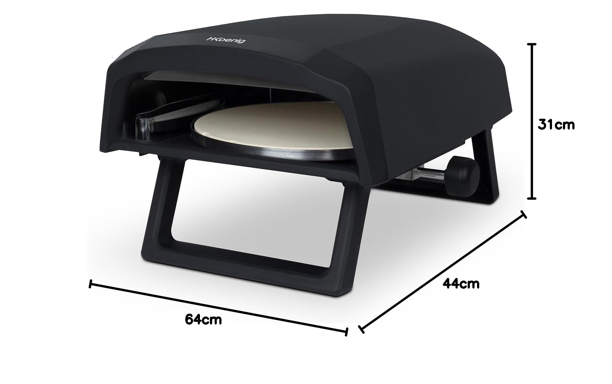 H.Koenig GINO640 piec do pizzy gazowy, stal nierdzewna, 32 cm, powierzchnia obrotowa o 360 stopni, kamień Cordierite, do 500°C, składane nóżki, łopatka do pizzy i regulator