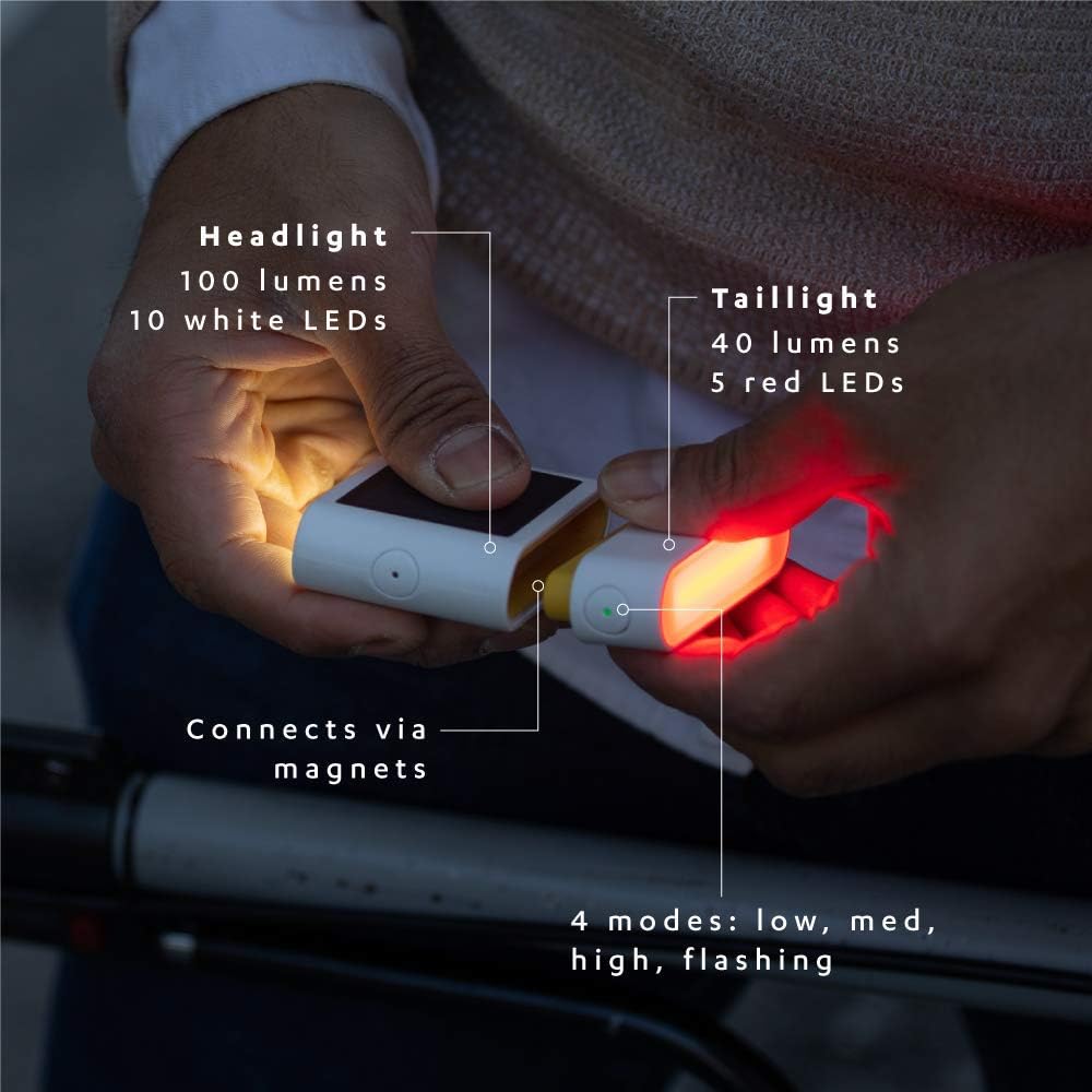 MPOWERD Luci Kit d'éclairage de vélo à énergie solaire et rechargeable 100 lumens, durée de vie jusqu'à 15 heures
