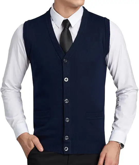Gilet sans manche homme en laine, V-cou classique avec boutons - Cardigan tricoté débardeur