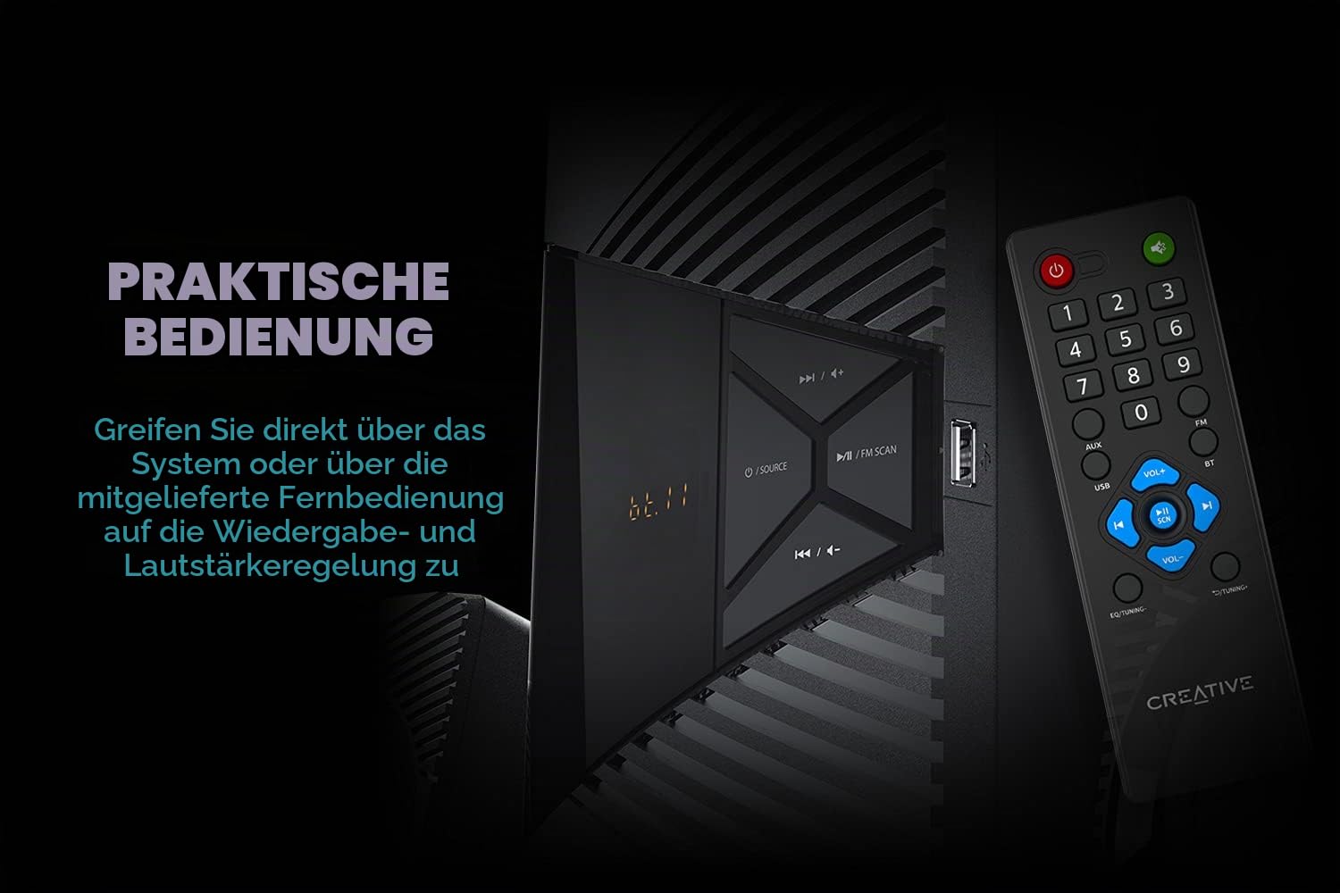 Creative SBS E2500 Leistungsfähiges 2.1-Bluetooth-Lautsprechersystem mit Subwoofer für Computer und Fernseher, Schwarz