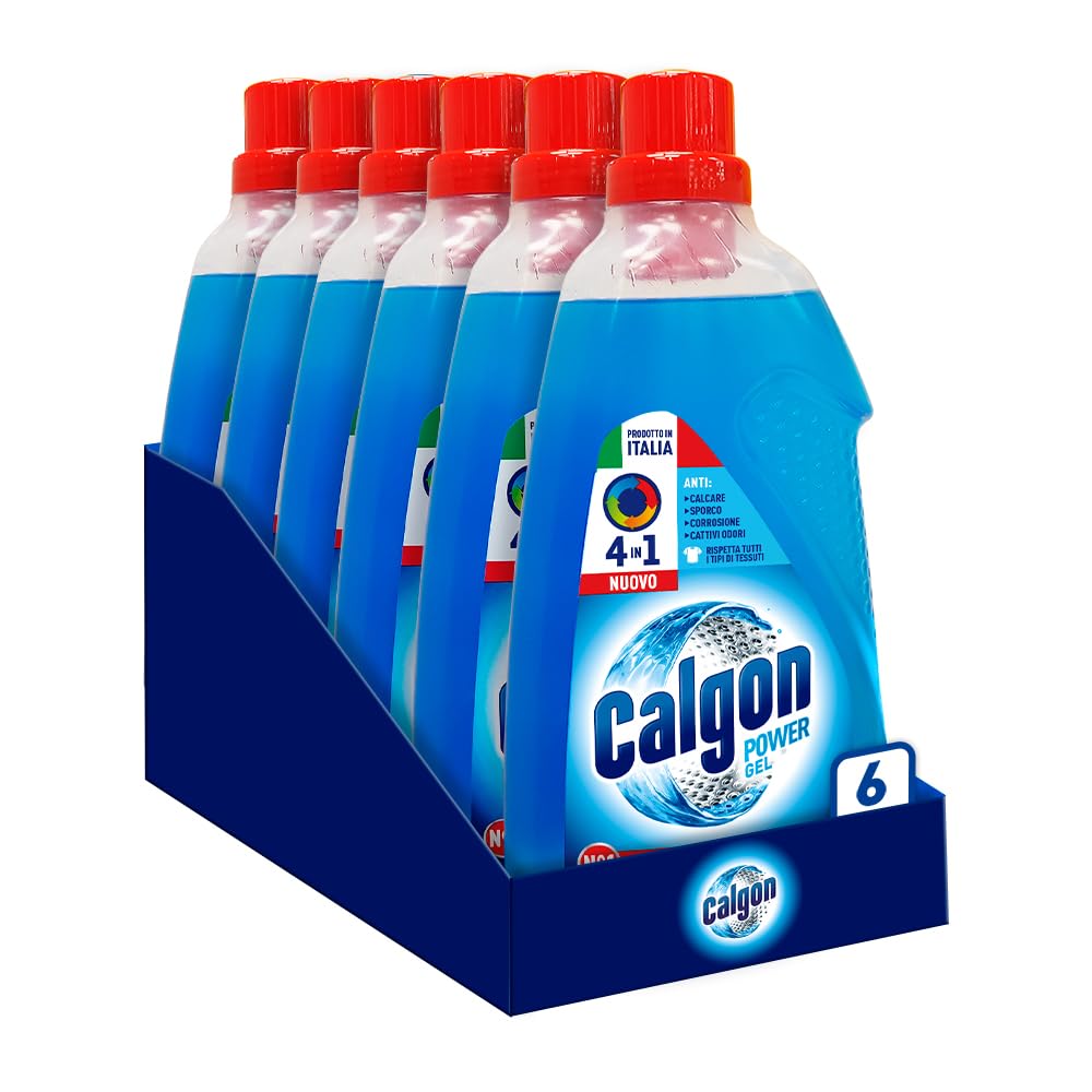 Calgon Power Gel 4in1, 6 Confezioni da 1500 ml di Anticalcare per Lavatrici, Additivo per una Protezione da Calcare, Corrosione, Sporco e Cattivi Odori