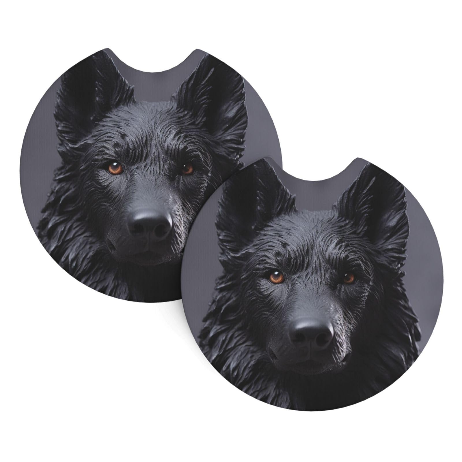 2PCS Car Coaster for Cup Holders Universal Auto Cup Mat Black German Shepherd Cup Coaster Pad 2.7" Waterproof Neoprene Non-Slip Cup Holder Coasters Car Interior Accessories for Women Men