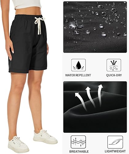 Miniatura 2 de Msmsse Pantalones cortos cargo de secado rápido para mujer, hasta la rodilla, cintura elástica, pantalones cortos para correr al aire libre