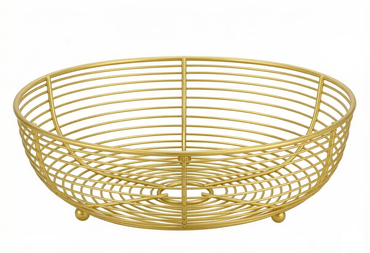 Photo 1 of IBWell® Gold Fruit Bowl for Kichen Countertop, Round Wire Fruits Breads Vegetables Snacks Canddy Basket - 11.5"x3.4"(DxH)