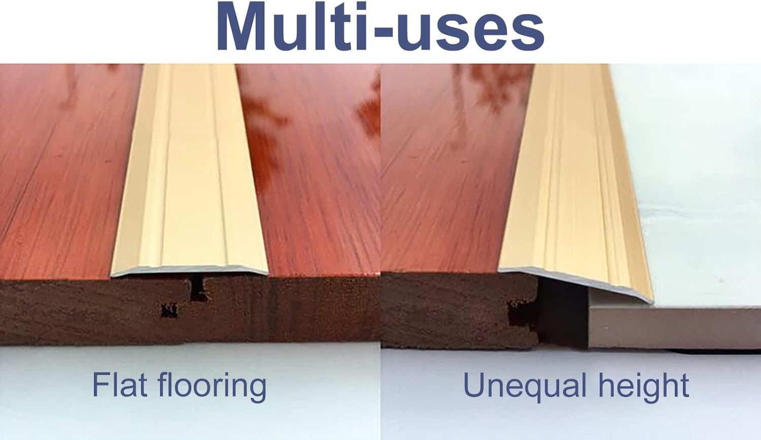 2.5cm Wide Grooved Threshold Strip Wooden Floor to Tile Non Slip Transition Strip Heavy Duty Metal Edge Strip Floor Accessory (Gold)