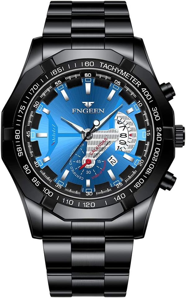 4 Pack Men's Stainless Steel Watches Waterproof Date Luminous Big Face Gold Silver Black Blue Business Dress Sports Luxury Casual Analog Quartz Wrist Watches Set Assorts Wholesales