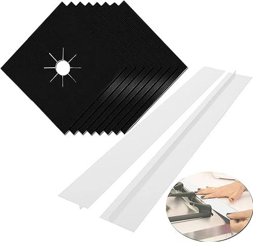 MSDADA 8 protectores para estufas de gas, 10.6 x 10.6 pulgadas, color negro, con 2 fundas blancas de 21 pulgadas, doble grosor, reutilizables,