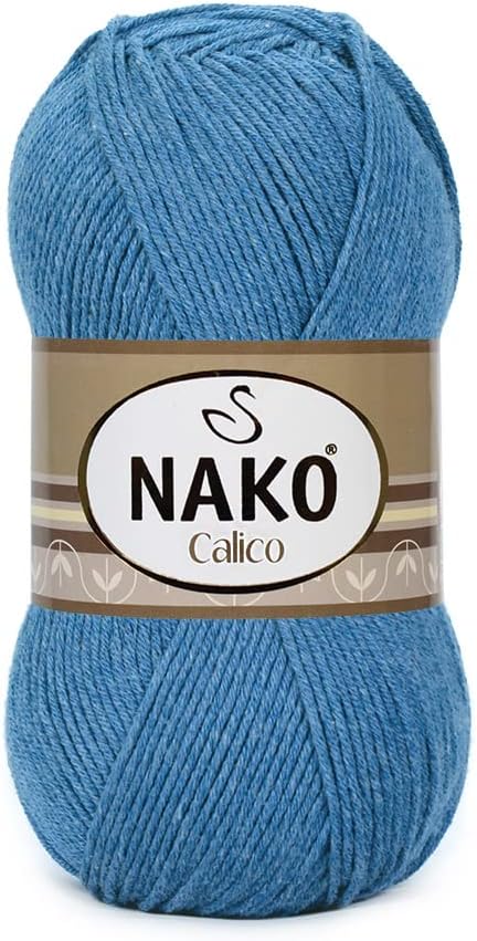 Nako Calico,Cotton Knitting Yarn,(4Balls) Each Skein(Ball) 3.53 Oz (100g),You can use it for Knitting Shawl, Dress, Cardigan, Sweater, Amigurumi, Bikini, Placemat, Shawl (Denim 6614)