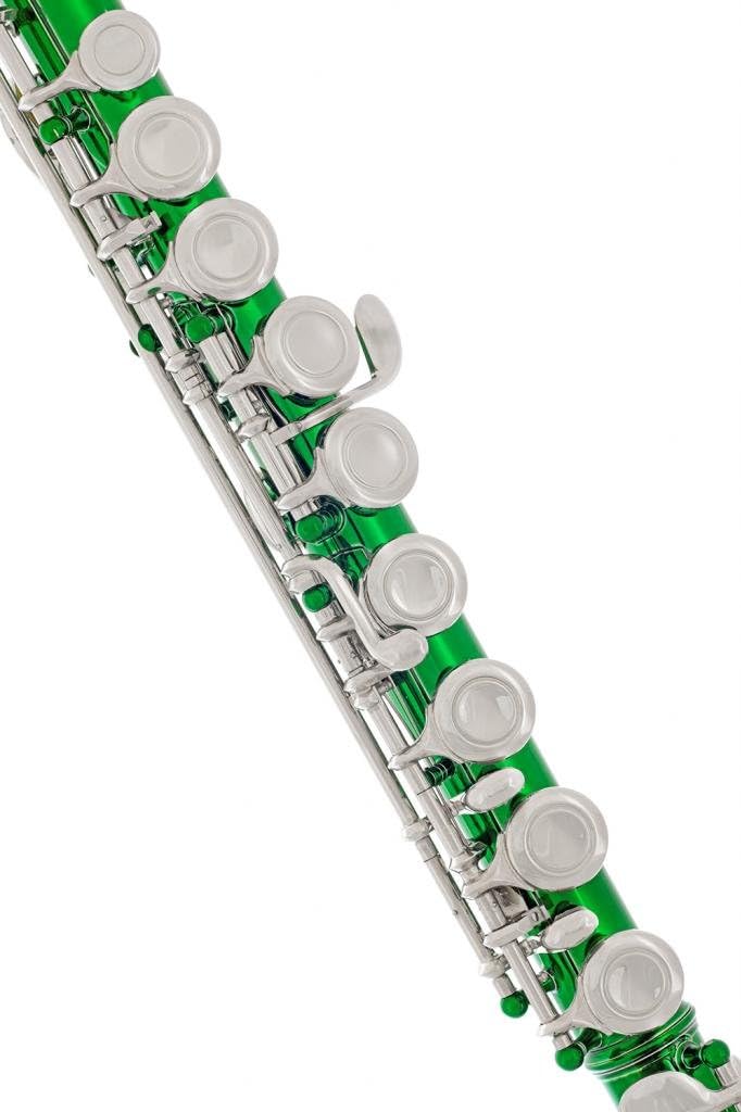 Lazarro Professional Green-Silver Closed Hole C Flute for Band, Orchestra, with Case, Care Kit and Warranty, 120-GR