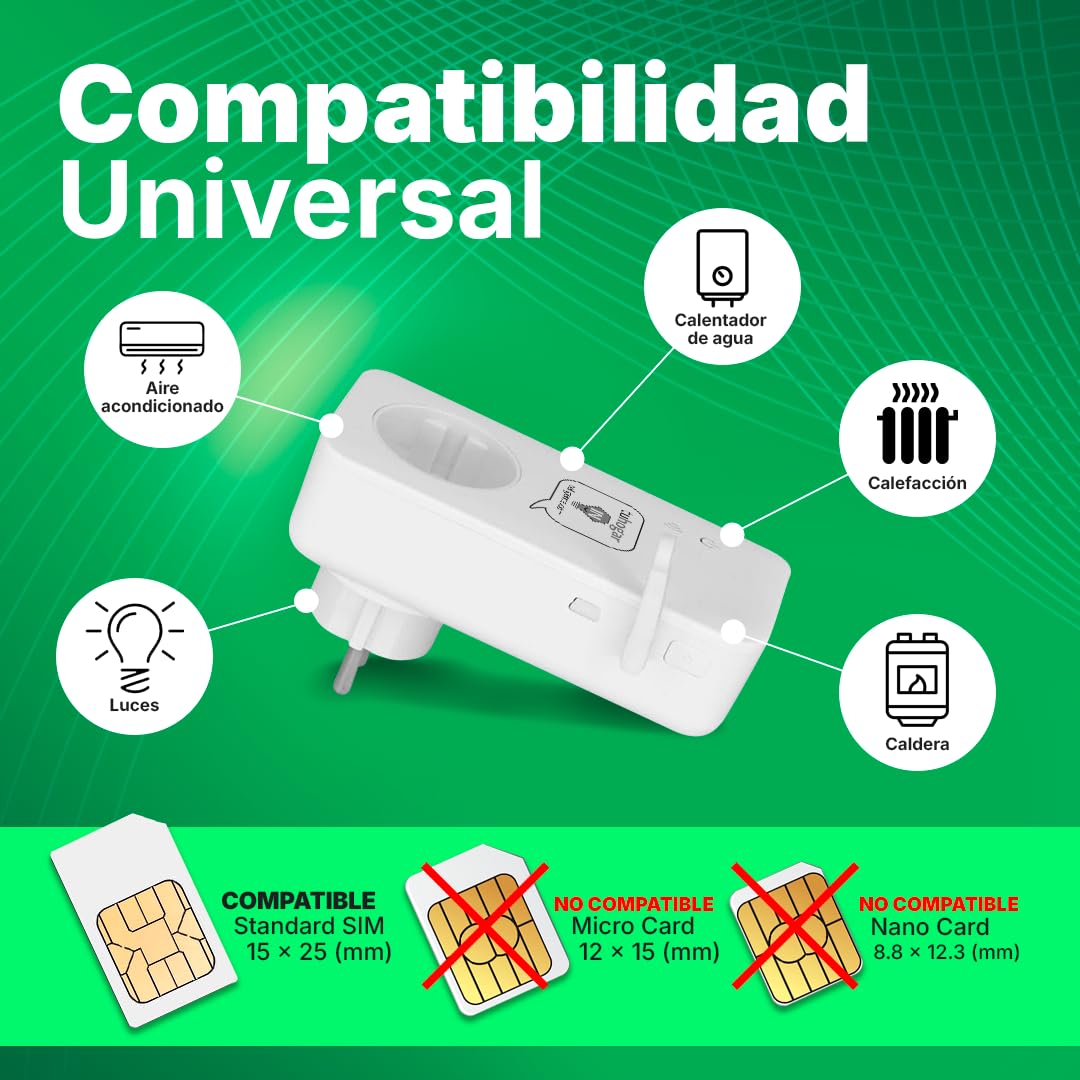Enchufe Inteligente sin Internet/WiFi | Requiere Tarjeta Sim GSM/4G | Con Sensor de Temperatura y Control Remoto vía SMS, Llamada o APP | Notificación de Corte y Restauración de Corriente