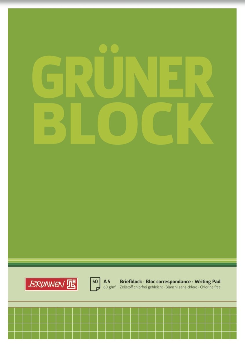 Baier & Schneider Brunnen 1052438 Writing Pad/Writing Pad/The Green Pad (A5, Squared, 50 Sheets, 60 g/m²)