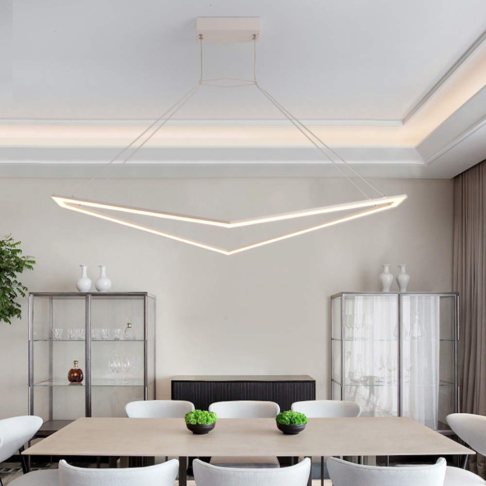 Lustre LED créatif blanc 100x40 cm avec télécommande dimmable pour salon et cuisine