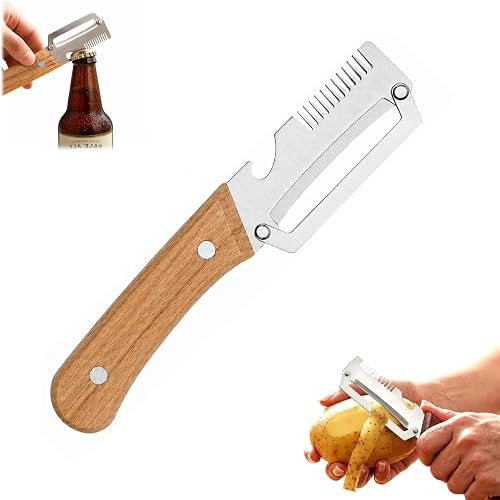 3-in-1Multifunctional Vegetable Peeler with Wooden Handle and Bottle Opener,Multifunctional Fruit