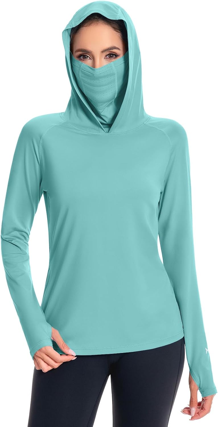 BASSDASH Women’s UPF 50+ Hoodie Shirt with Breathable Face Mask
