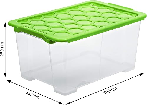 Rotho Evo Safe Keeping Set of 3 Storage boxes with lid 40 l, Plastic (PP) BPA-free, green/transparent, 3 x 44l (59,0 x 39,5 x 28,0 cm)