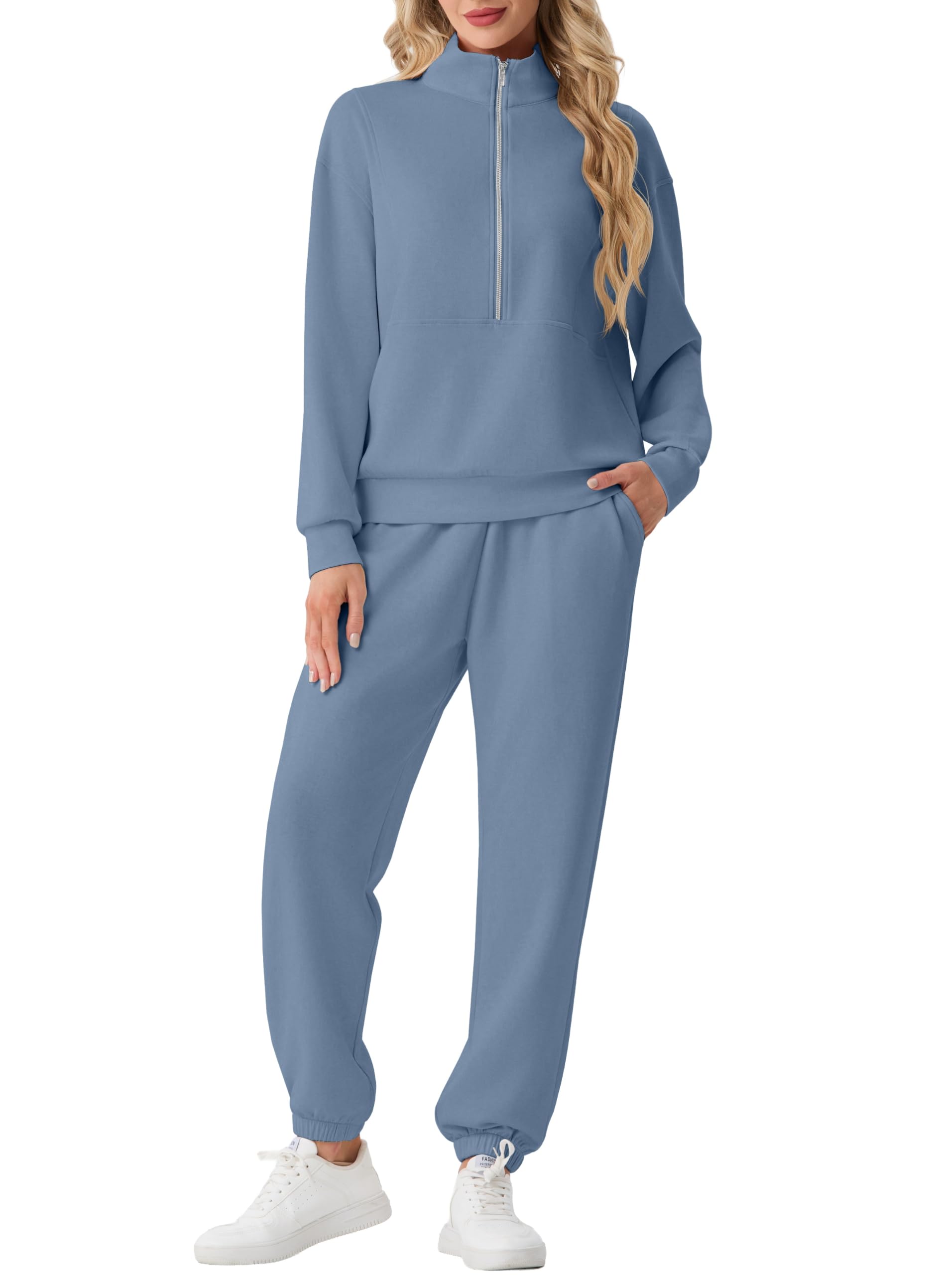 GRECERELLE Damen Jogginganzug Zweiteiler mit Halbzip | Komfortabler Relaxed Fit Half-Zip Trainingsanzug Style Damen Zweiteiler